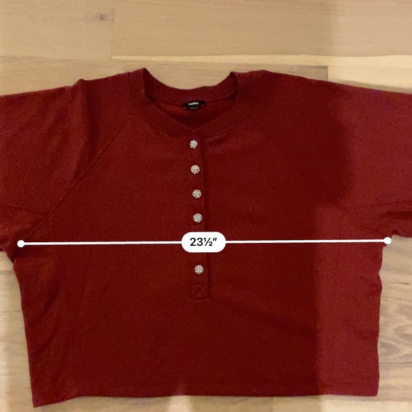 Express Rhinestone Button Henley Fleece Sweatshirt Crop boxy fit Size Large - Picture 9 of 10